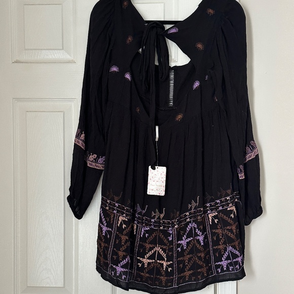 Free People Rhiannon Embroidered Mini Boho Dress Open Back Extra Small NWT - Picture 5 of 9